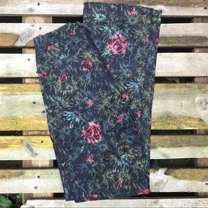 Dark green and peach floral career pants